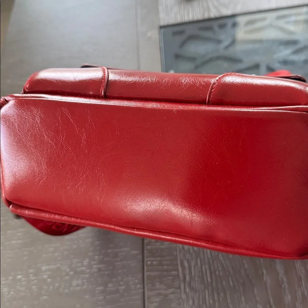 Madden NYC Red Patent Faux Leather Backpack Travel Everyday Wear Bag Casual EUC